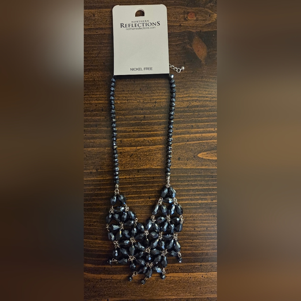 Elegant Navy Blue Beaded Necklace
